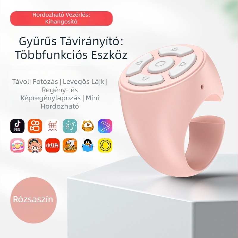 Bluetooth gyűrűs távirányító okostelefonhoz, intelligens gombbal oldalankénti görgetés és fényképezés, hordozható, vezeték nélküli