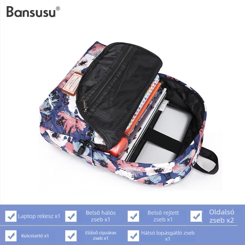 Bansusu nagy kapacitású nyomtatott hátizsák - uniszex casual a mindennapokra és utazáshoz, 15 hüvelykes laptophoz