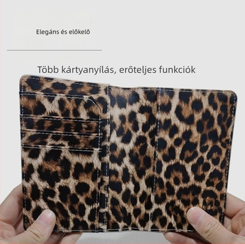 PFID antimagnetikus útlevél tartó leopard mintával – többfunkciós PU bőrtok, uniszex