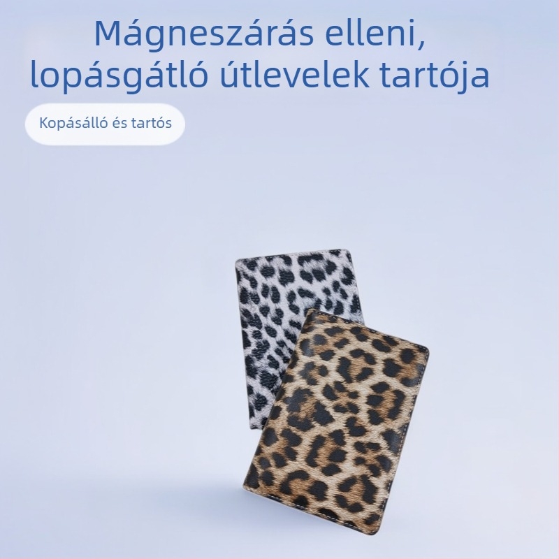 PFID antimagnetikus útlevél tartó leopard mintával – többfunkciós PU bőrtok, uniszex