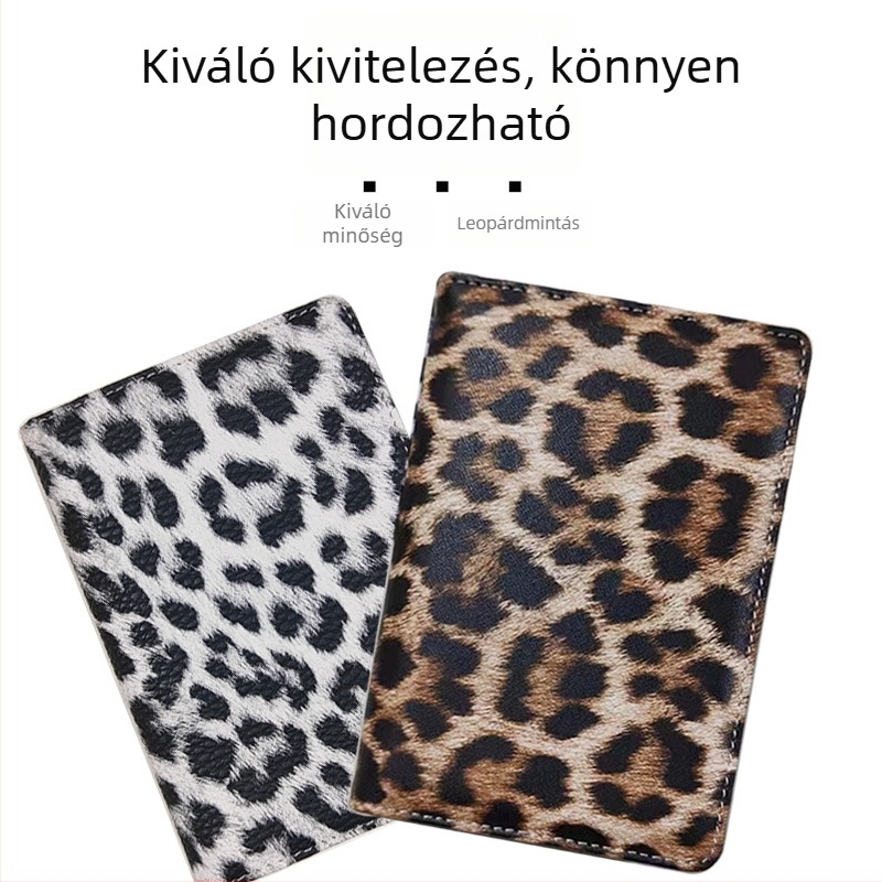 PFID antimagnetikus útlevél tartó leopard mintával – többfunkciós PU bőrtok, uniszex
