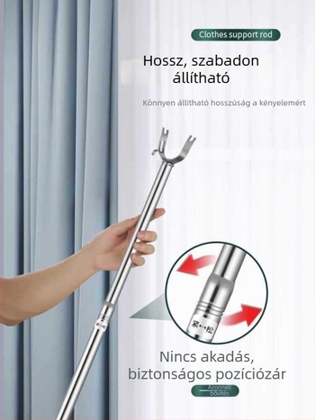 Otthoni használatra tervezett rozsdamentes acél ruhaszárító rúd, teleszkópos, állítható hosszúságú
