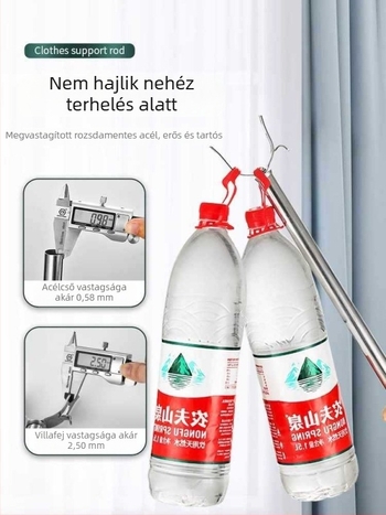 Otthoni használatra tervezett rozsdamentes acél ruhaszárító rúd, teleszkópos, állítható hosszúságú