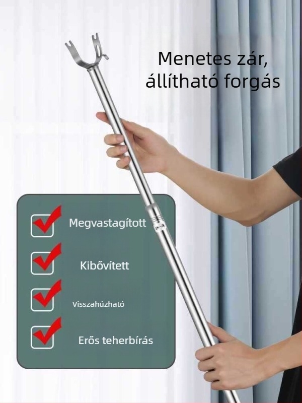 Otthoni használatra tervezett rozsdamentes acél ruhaszárító rúd, teleszkópos, állítható hosszúságú