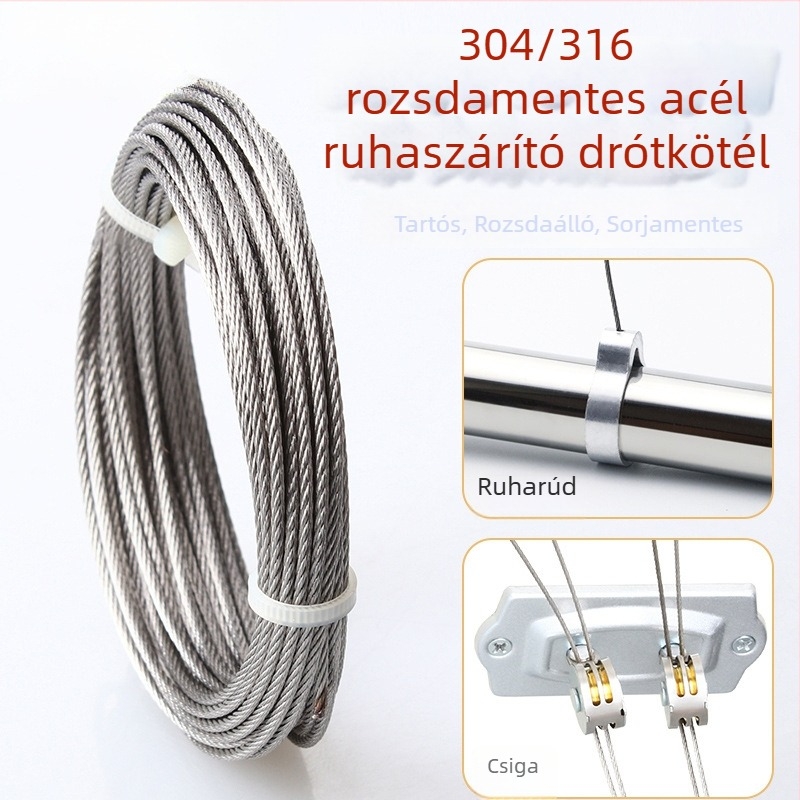 Állítható erkélyi ruhaszárító 304/316 rozsdamentes acél huzalos rendszerrel, kézzel hajtva, kábel és rúd cseréjéhez tartozó készlet