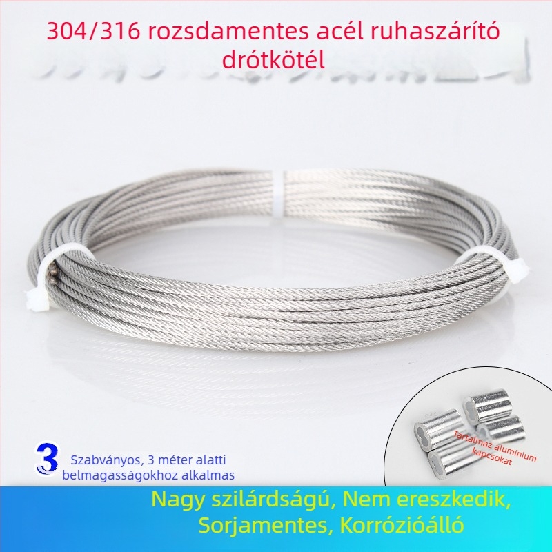 Állítható erkélyi ruhaszárító 304/316 rozsdamentes acél huzalos rendszerrel, kézzel hajtva, kábel és rúd cseréjéhez tartozó készlet