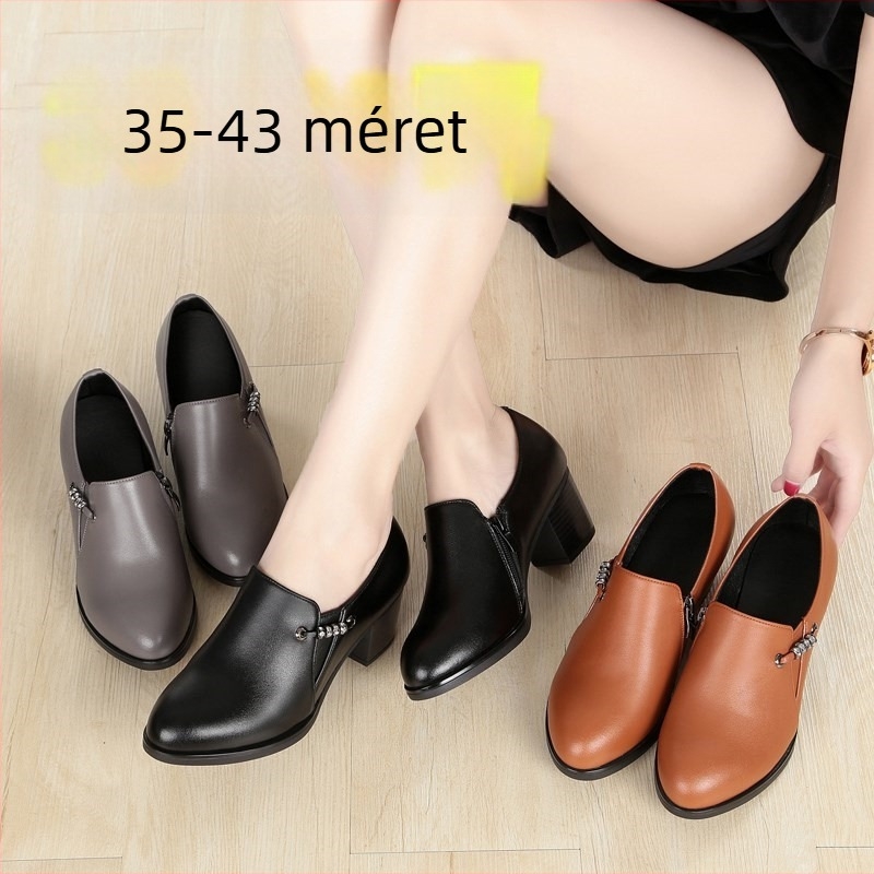 Tavaszi női cipő: kényelmes, légáteresztő irodai magassarkú 6–8 cm, divatos, széles méret