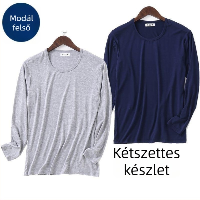 Férfi Modal vékony termikus aláöltözet felső, hosszú ujjú, kerek nyakú, tavasz–ősz időszakra, plusz méret