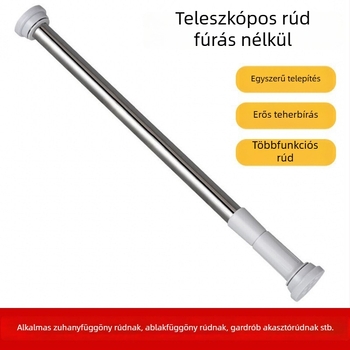 201 rozsdamentes acélból készült lyukasztás nélküli teleszkópos ruhaszárító rúd, állítható hosszúságú, függönyökhöz és ruhásszekrényekhez