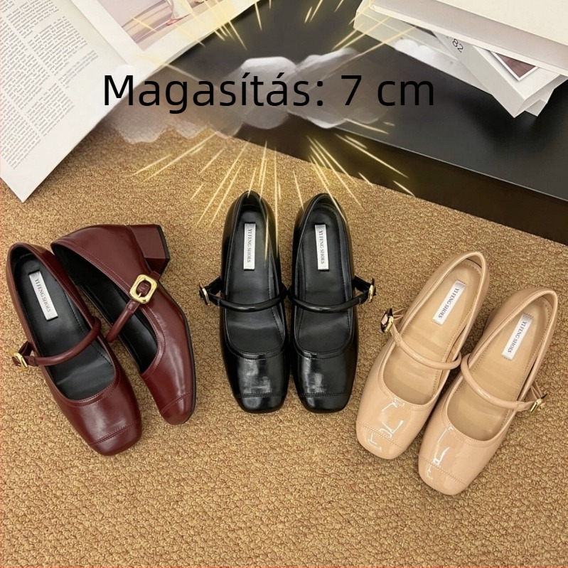 7 cm rejtett magasságnövelő Mary Jane cipő, vintage középmagas sarkú, francia stílusú csattal, nőknek