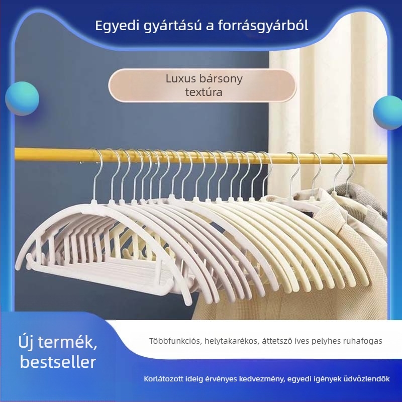Átlátszó, ívelt flockolt ruhafogas otthoni használatra, csúszásmentes tároló rendező – 10 darabos csomag