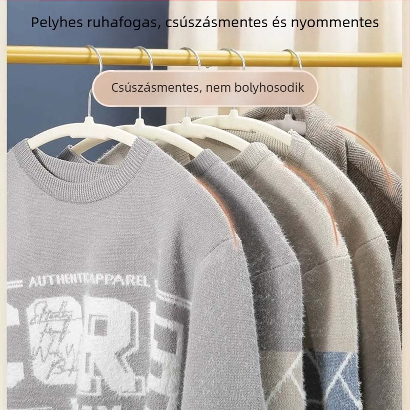 Átlátszó, ívelt flockolt ruhafogas otthoni használatra, csúszásmentes tároló rendező – 10 darabos csomag