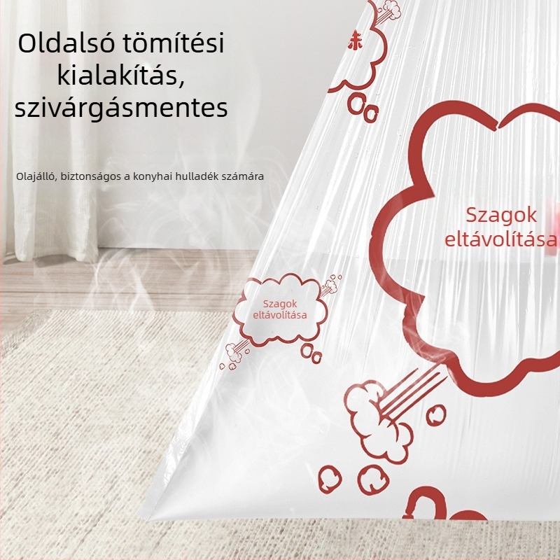 Különösen vastag húzópántos szemeteszsák, új anyagból, szakadásálló, háztartási használatra, konyha és nappali számára, többfunkciós