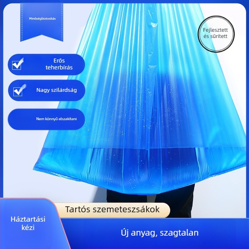 Kék, vastagított nagy méretű szemeteszsák háztartási használatra, költözéshez és csomagoláshoz - strapabíró PE műanyag zacskó