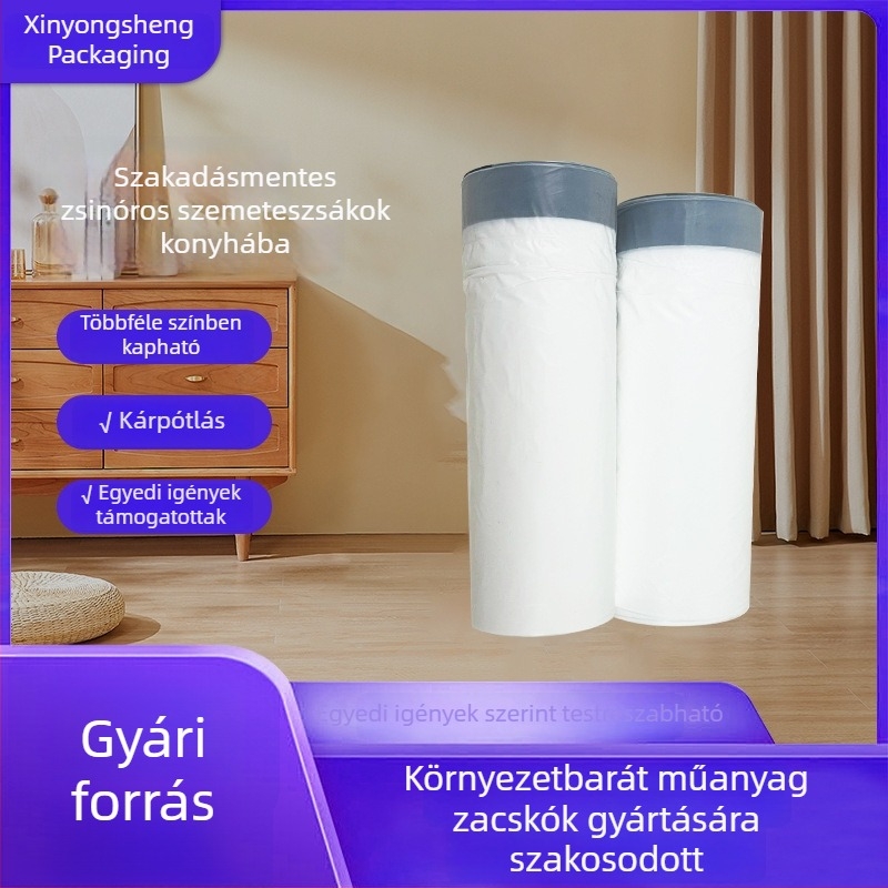 Testreszabott vastagabb, nagy méretű háztartási szemeteszsák kötőzsinóros záródással – konyhai használatra, szakadásmentes