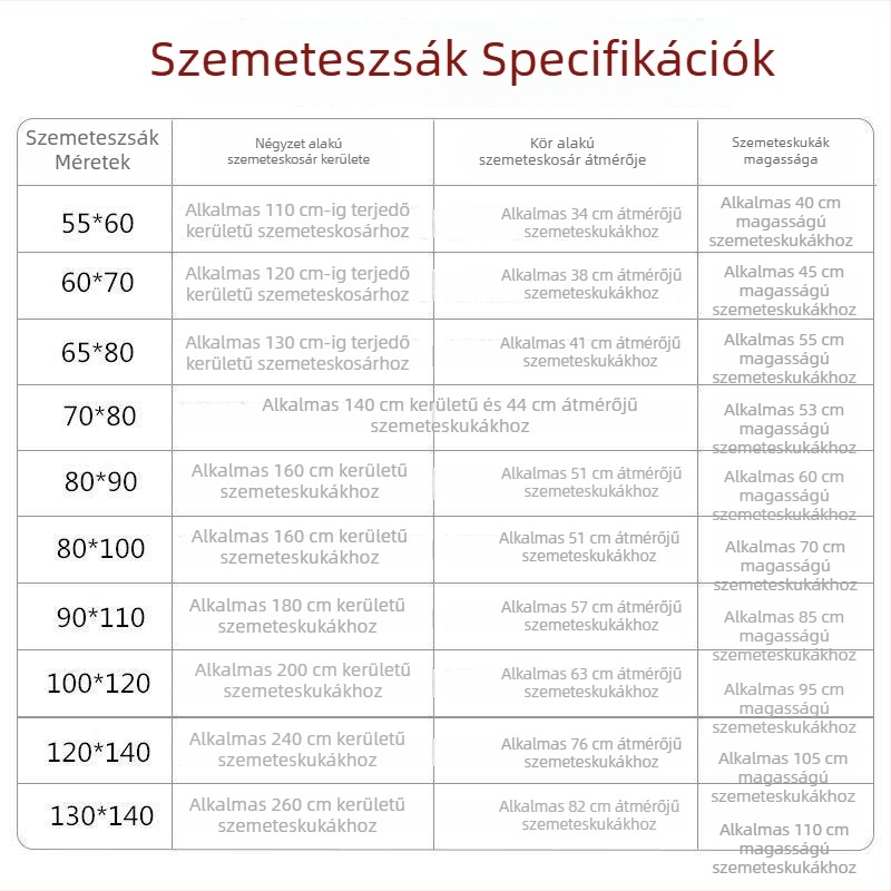 Nagy méretű, egyszer használatos, vastag fekete szemeteszsákok, 50×60×80 cm, háztartási és ingatlan tisztításához