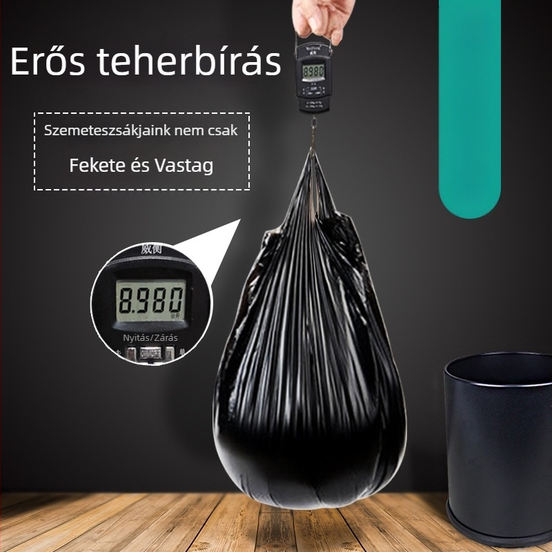 Y-alakú szemeteszsákok fogantyúval, vastagított, fekete, háztartási használatra, extrán vastag konyhai műanyag zacskók