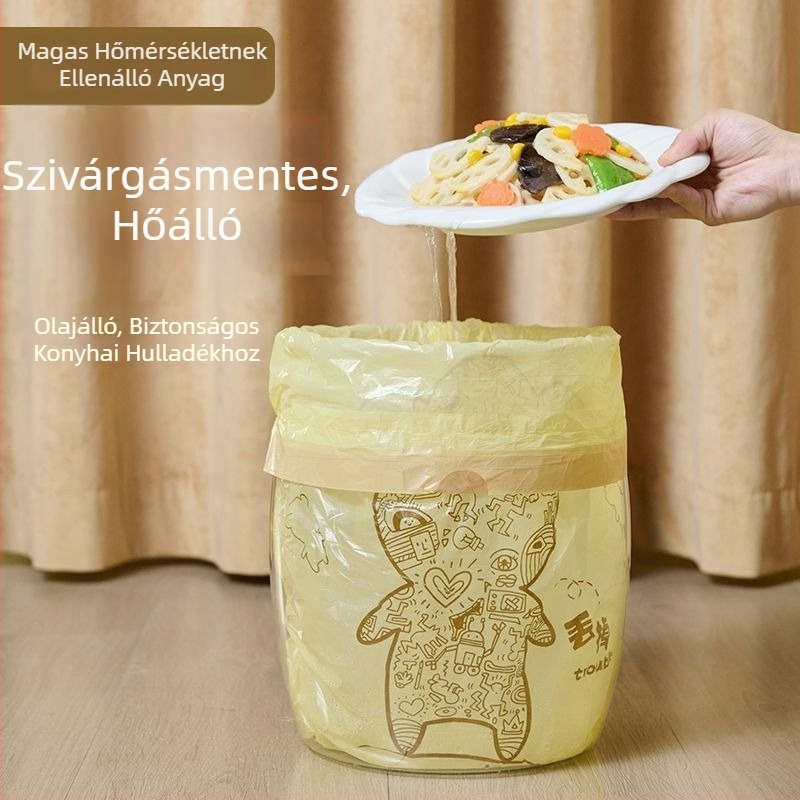 HDPE szemeteszsák kötős kialakítású, nyomtatott mintával, otthoni használatra, nagy méret, erősített
