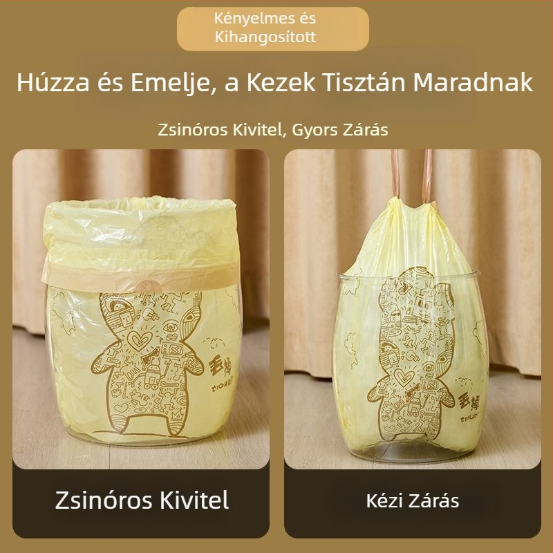 HDPE szemeteszsák kötős kialakítású, nyomtatott mintával, otthoni használatra, nagy méret, erősített