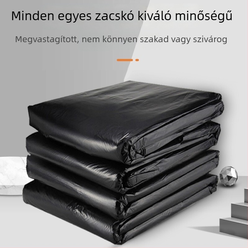 Nagy vastagított polietilén hulladékzsákok, 90 × 100 cm, 50 db, kétoldalas, háromrétegű
