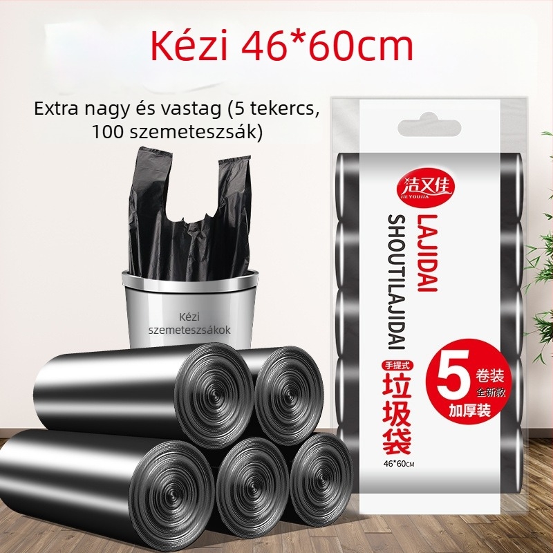 0670 Mellény-stílusú szemeteszsákok, vastagított, egyszer használatos, közepes méretű konyhai műanyag zacskók