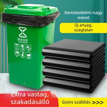Fekete, nagy méretű, vastagított egyszer használatos szemeteszsák kereskedelmi felhasználásra, új anyagból