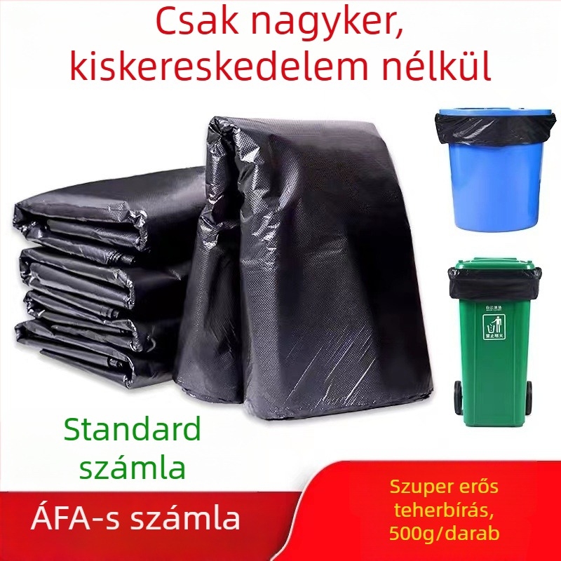 Nagy fekete szemeteszsákok, extra vastagok, 6 darabos csomag, konyha, szálloda és kereskedelmi tisztításra