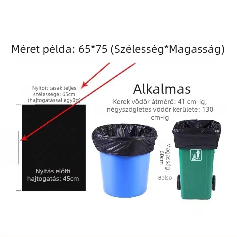 Nagy fekete szemeteszsákok, extra vastagok, 6 darabos csomag, konyha, szálloda és kereskedelmi tisztításra