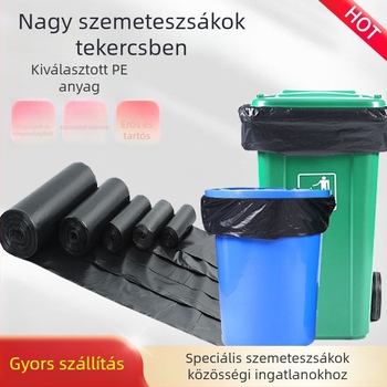 Nagy fekete vastagított szemetes zacskók – tekercses, kereskedelmi használatra, konyha és hotel, extra nagy kapacitás