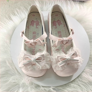 Little Dream Bell Női Lolita cipő, alacsony sarkú, kerek orr, bőr balerina virágos mintával