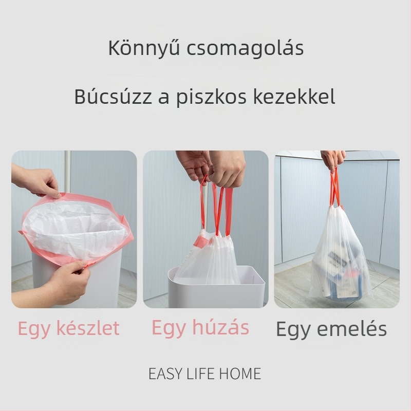 Nagy méretű, vastagított konyhai szemeteszsák húzózáras, egyszer használatos, otthoni és irodai használatra