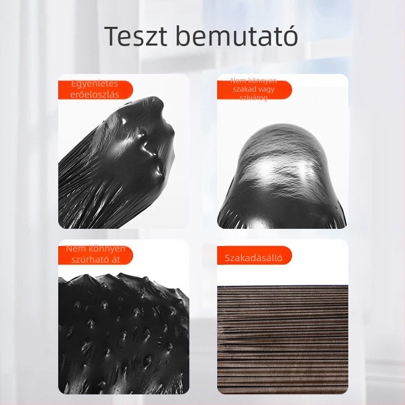 Nagy fekete vastagított szemeteszsák sík szájjal, szállodai higiénéhez, kereskedelmi használatra