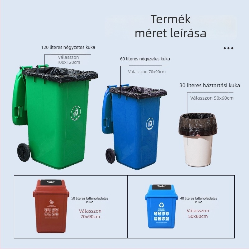 Extra nagy, vastag fekete húzókötős szemeteszsák, 70×90 cm, kereskedelmi használatra