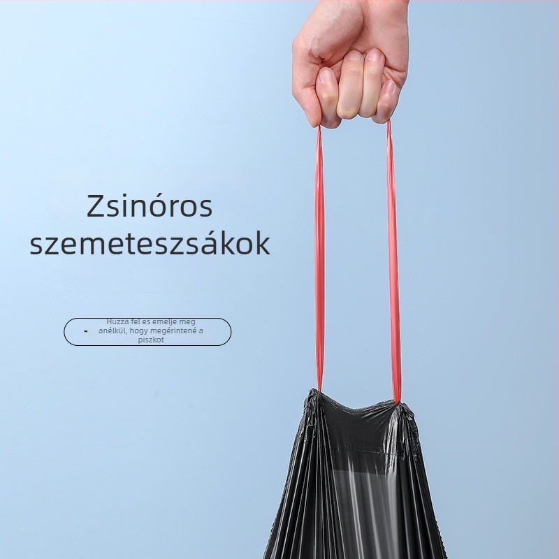 Extra nagy, vastag fekete húzókötős szemeteszsák, 70×90 cm, kereskedelmi használatra