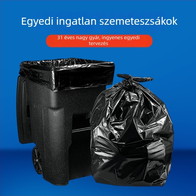 Szállodai tisztasági nagy méretű fekete HDPE műanyag zacskók, egyszer használatos, lapos szájú, kereskedelmi felhasználás, nagykereskedelem