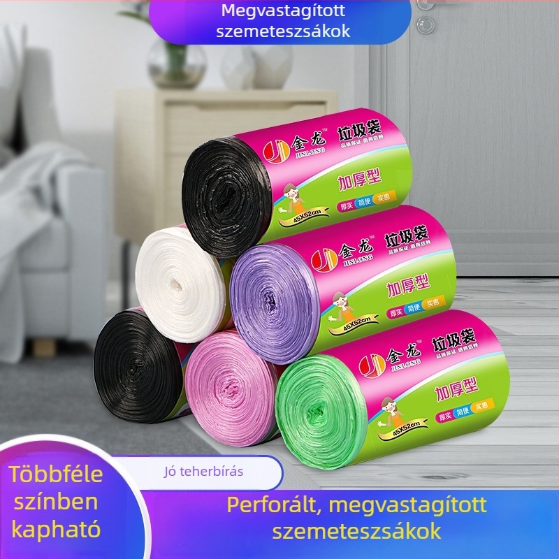 Vastagított színes egyszer használatos hulladékzsákok görgőben, sík nyílással