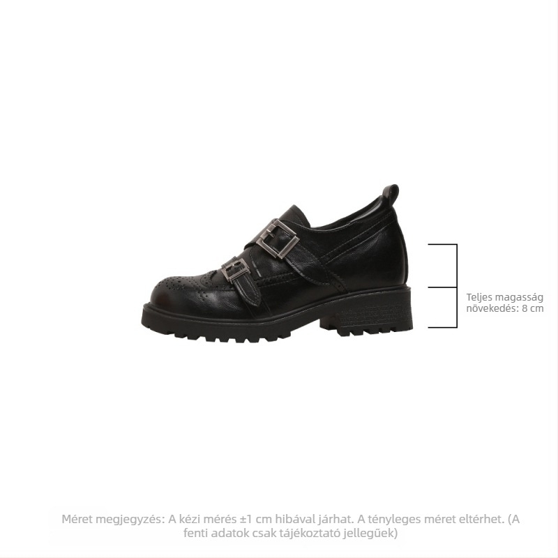 8 cm-es magasságot növelő női loafer cipők, brogue mintázatú, valódi bőr, fleece béléssel, Old Money stílusú retro és sokoldalú
