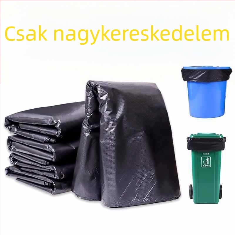 Nagy méretű, vastag fekete szemeteszsák, sík nyílású, strapabíró műanyag