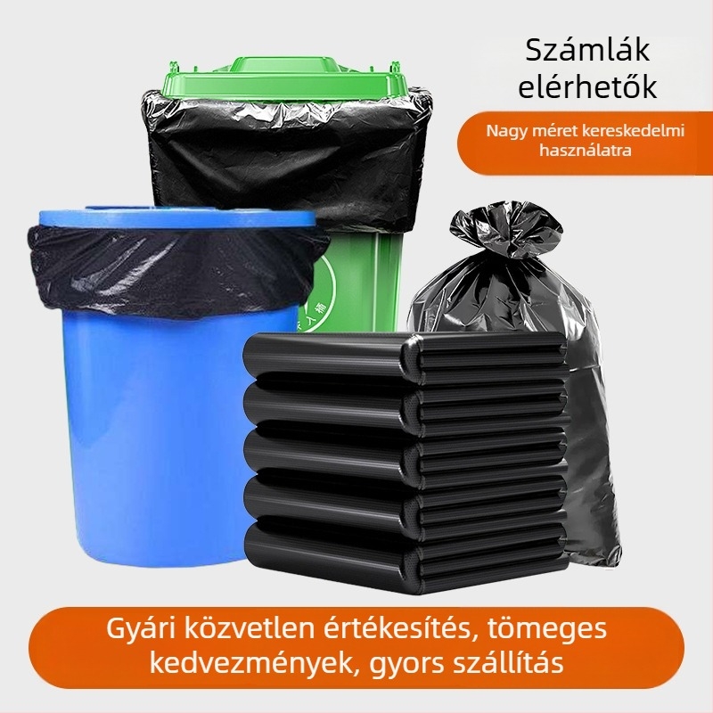 Nagy fekete szemeteszsákok lapos szájú kivitelben, vastított, ingatlanhasználatra
