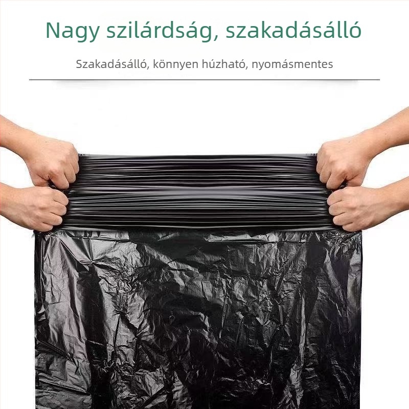 Nagy fekete erős szemeteszsákok PE-ből, lapos szájú, egyszer használatos, konyhai használatra