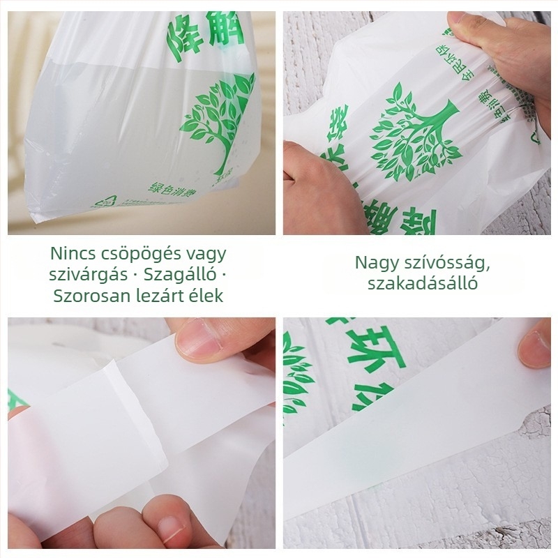 Biodegradábilis szemeteszsákok otthonra, konyhához, lapos nyílású, vastagított