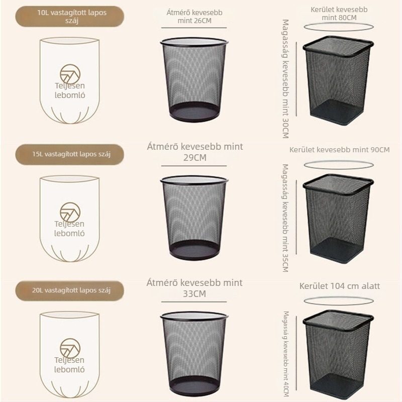 Biodegradábilis szemeteszsákok otthonra, konyhához, lapos nyílású, vastagított