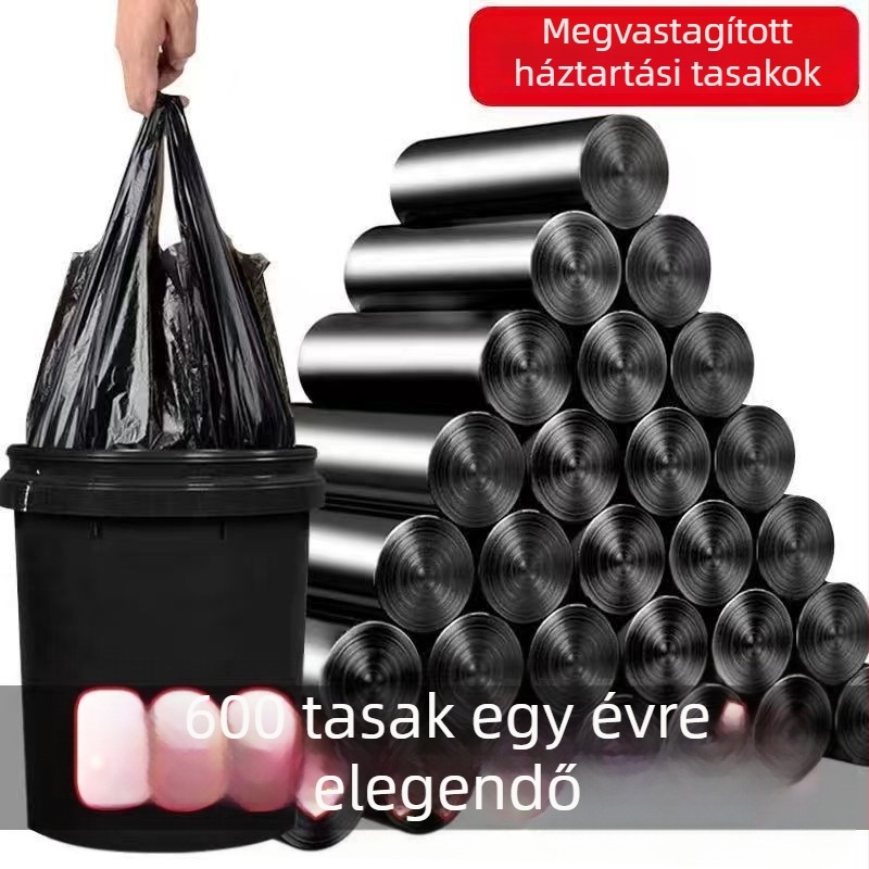 Teljes doboz fekete, vastagított váll-stílusú szemeteszsákok, lapos nyílású, háztartási és irodai használatra, nagy méret, 100 db