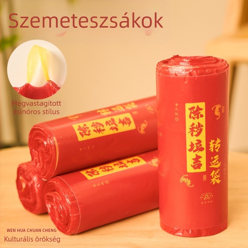 Vörös, vastag szemeteszsákok zsinóros zárással, nagy méretű, otthoni és irodai használatra