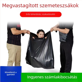 Nagy fekete szemeteszsákok, vastagítottak, háztartási és szállodai tisztításra, lapos nyílású kivitel