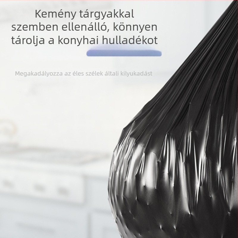 Fekete perforált szemeteszsákok tekercsben, egyszer használatos műanyag zacskók, otthonra, szállodákba, iskolákba és kereskedelmi felhasználásra