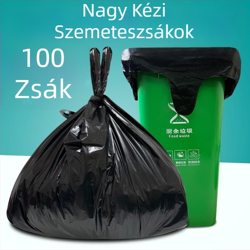 Fekete váll-stílusú egyszer használatos szemeteszsákok, vastagított kivitel, nagy méretű, háztartási és kereskedelmi használatra