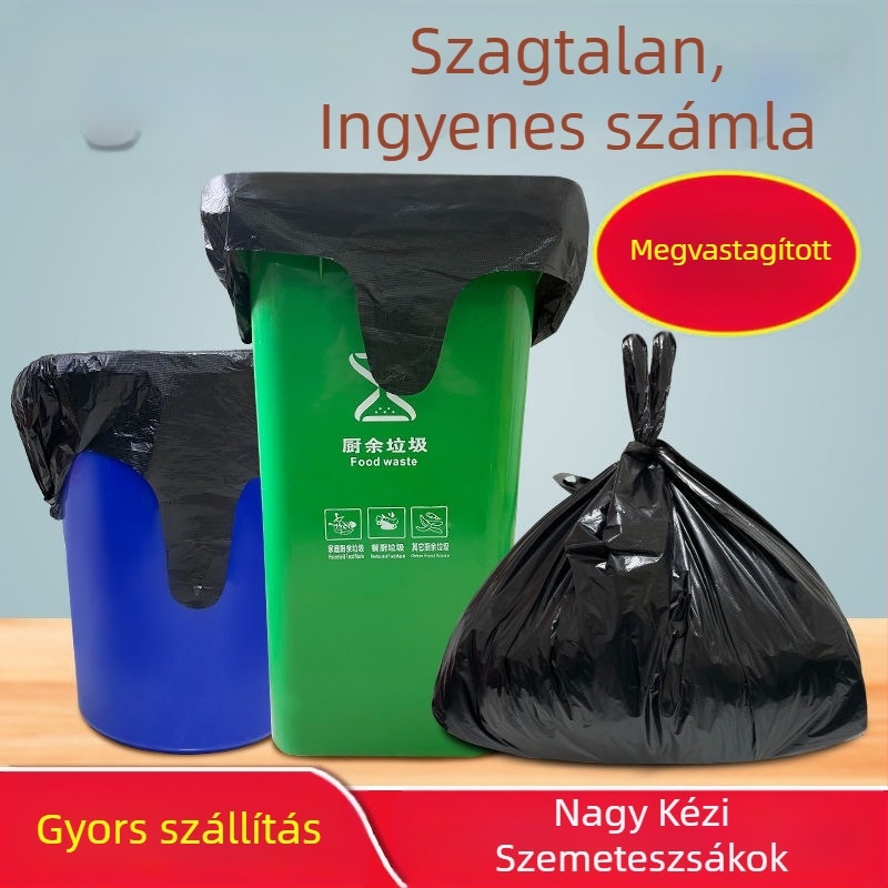 Fekete váll-stílusú egyszer használatos szemeteszsákok, vastagított kivitel, nagy méretű, háztartási és kereskedelmi használatra