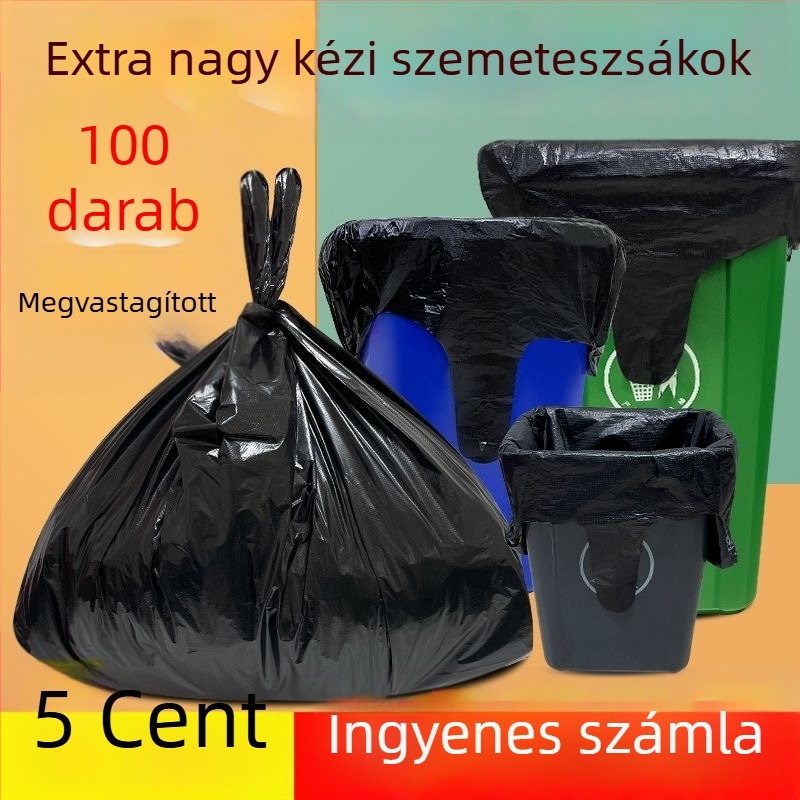 Fekete váll-stílusú egyszer használatos szemeteszsákok, vastagított kivitel, nagy méretű, háztartási és kereskedelmi használatra