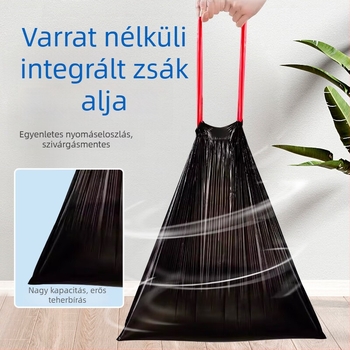 Szagtalan HDPE szemeteszsák, 3 mil vastag, fekete, zsinóros zárással, háztartási használatra, egyszeri használatra